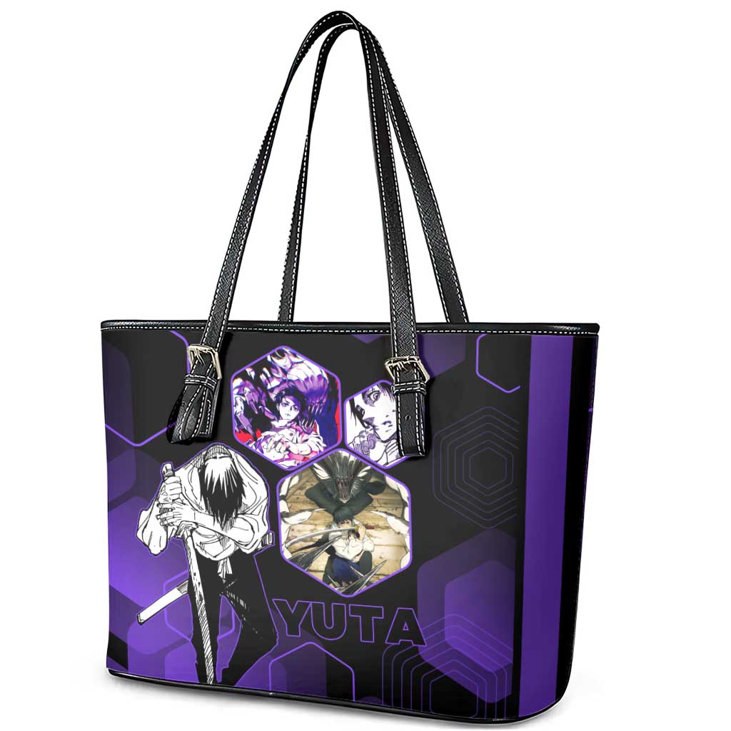 Yuta Okkotsu Jujutsu Kaisen Leather Tote Bag Purple Hexagon Design - The Mazicc