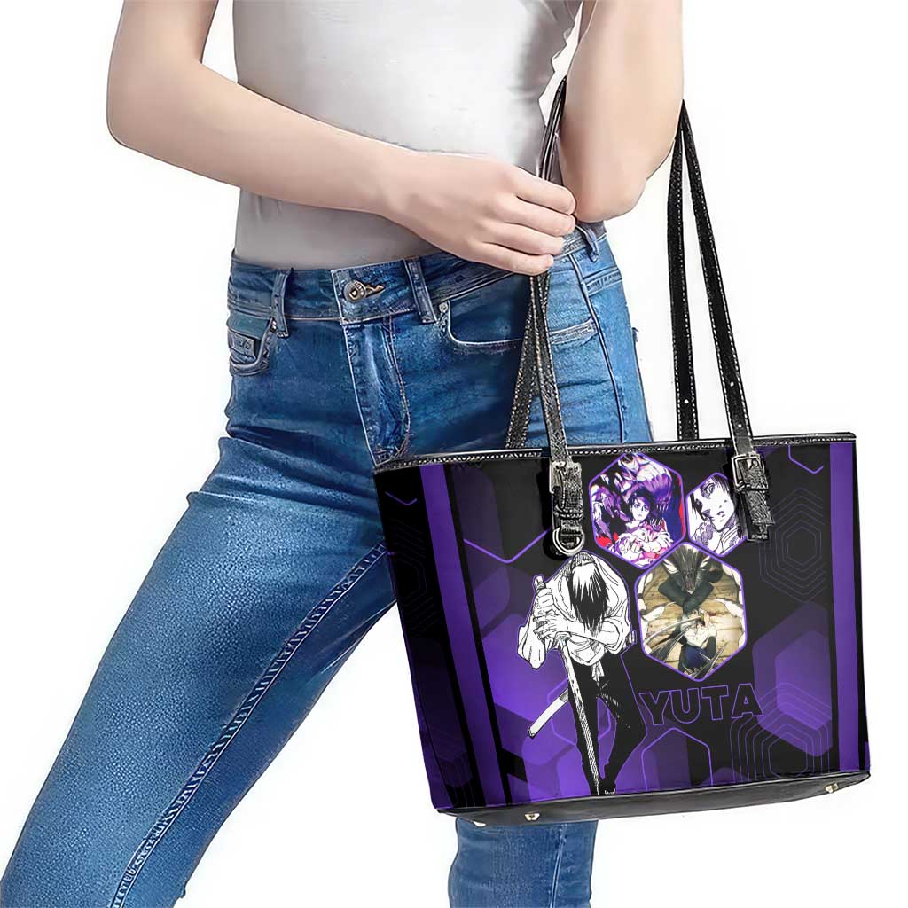Yuta Okkotsu Jujutsu Kaisen Leather Tote Bag Purple Hexagon Design - The Mazicc