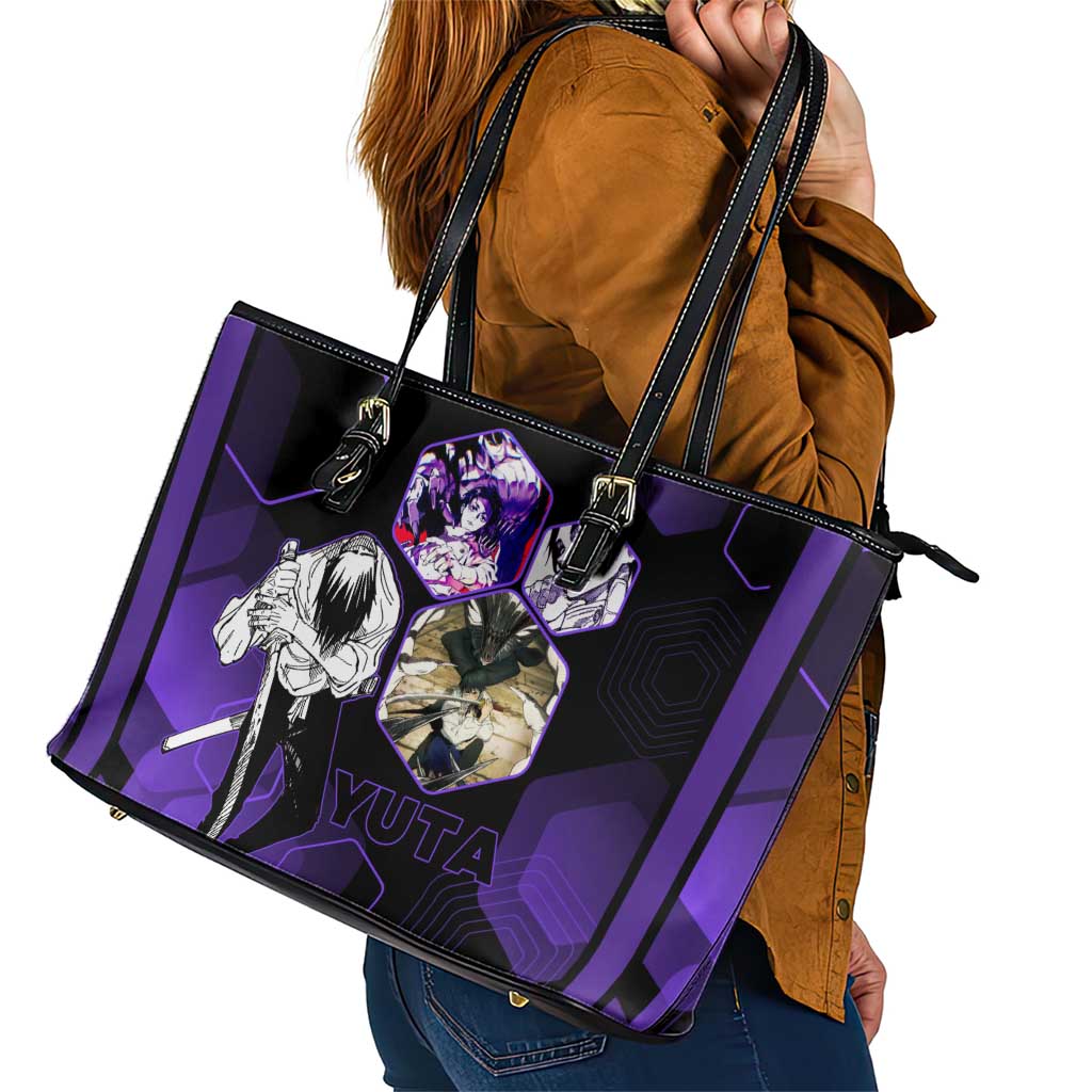 Yuta Okkotsu Jujutsu Kaisen Leather Tote Bag Purple Hexagon Design - The Mazicc