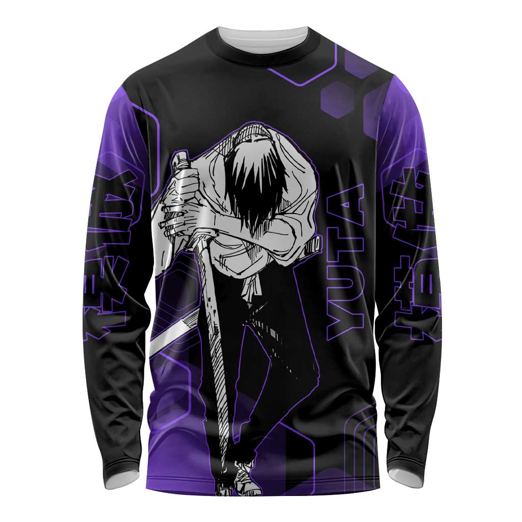 Yuta Okkotsu Jujutsu Kaisen Long Sleeve Shirt Purple Hexagon Design - The Mazicc