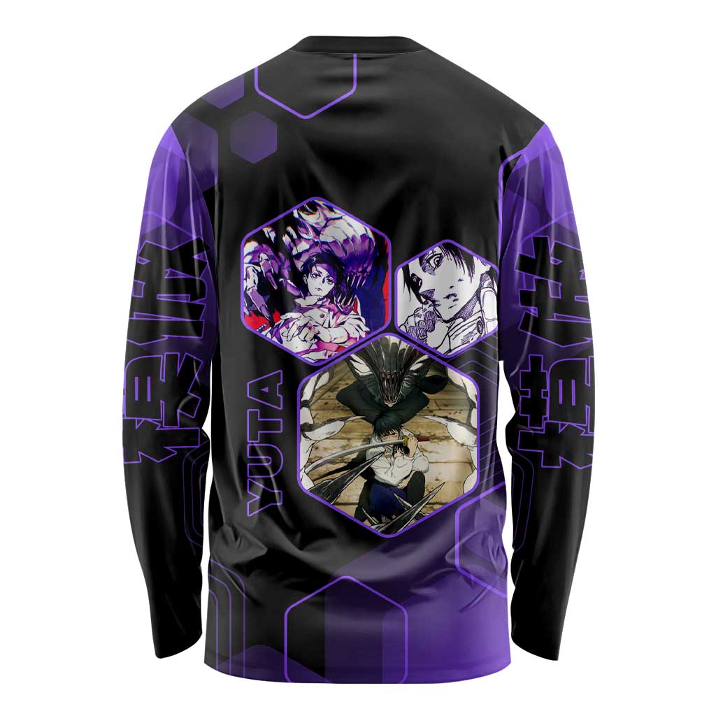 Yuta Okkotsu Jujutsu Kaisen Long Sleeve Shirt Purple Hexagon Design - The Mazicc