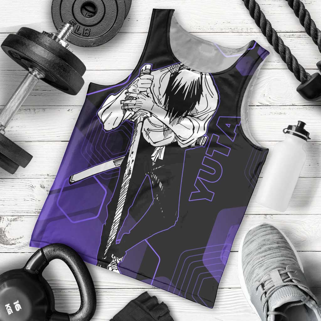 Yuta Okkotsu Jujutsu Kaisen Men Tank Top Purple Hexagon Design - The Mazicc