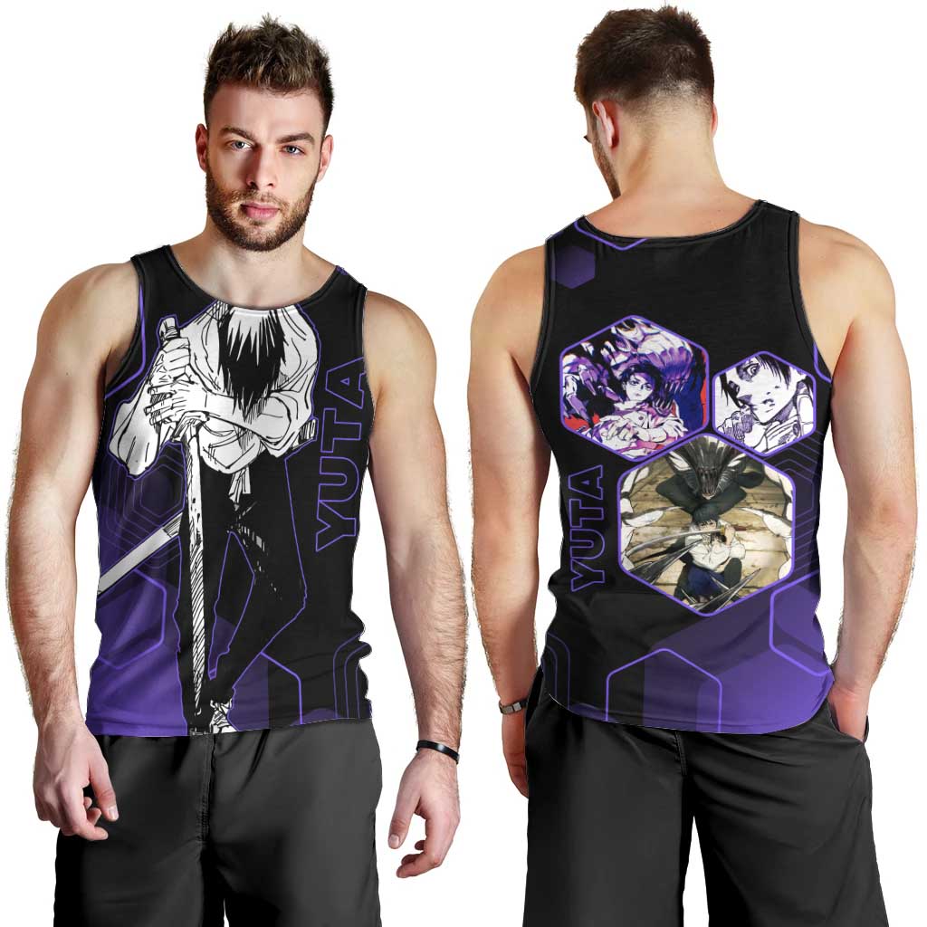 Yuta Okkotsu Jujutsu Kaisen Men Tank Top Purple Hexagon Design - The Mazicc
