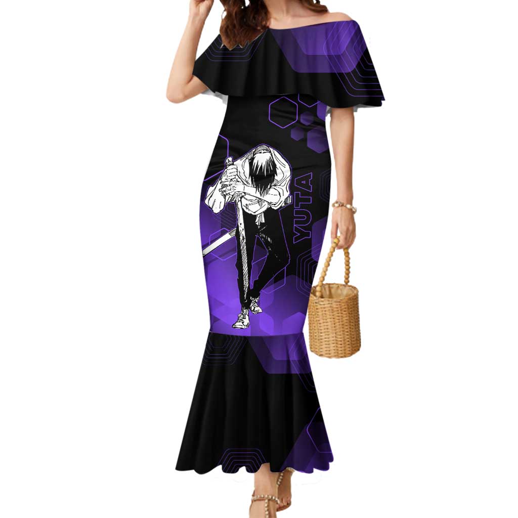 Yuta Okkotsu Jujutsu Kaisen Mermaid Dress Purple Hexagon Design - The Mazicc