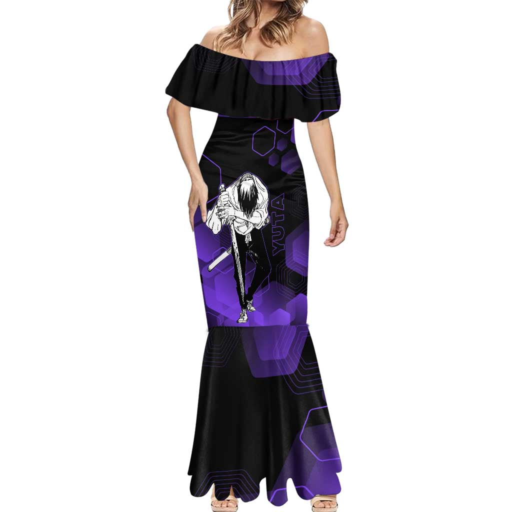 Yuta Okkotsu Jujutsu Kaisen Mermaid Dress Purple Hexagon Design - The Mazicc