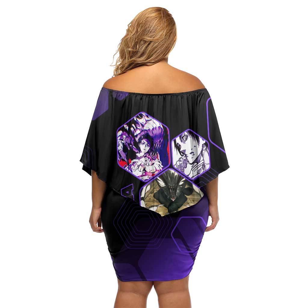 Yuta Okkotsu Jujutsu Kaisen Off Shoulder Short Dress Purple Hexagon Design - The Mazicc
