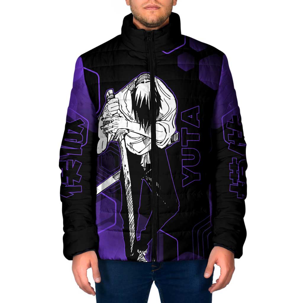 Yuta Okkotsu Jujutsu Kaisen Padded Jacket Purple Hexagon Design - The Mazicc