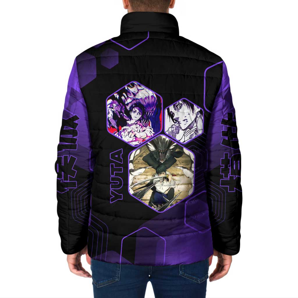 Yuta Okkotsu Jujutsu Kaisen Padded Jacket Purple Hexagon Design - The Mazicc
