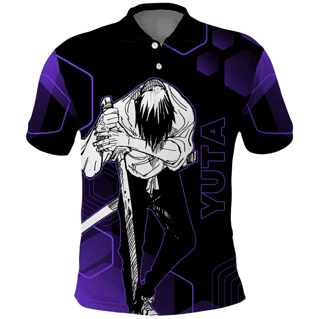 Yuta Okkotsu Jujutsu Kaisen Polo Shirt Purple Hexagon Design - The Mazicc
