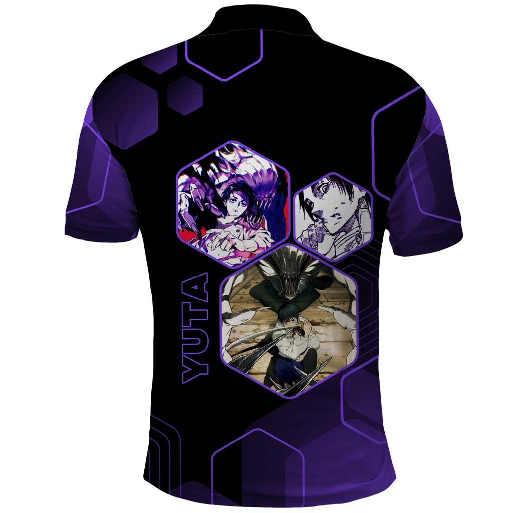 Yuta Okkotsu Jujutsu Kaisen Polo Shirt Purple Hexagon Design - The Mazicc