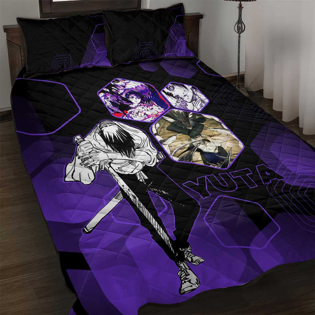 Yuta Okkotsu Jujutsu Kaisen Quilt Bed Set Purple Hexagon Design - The Mazicc