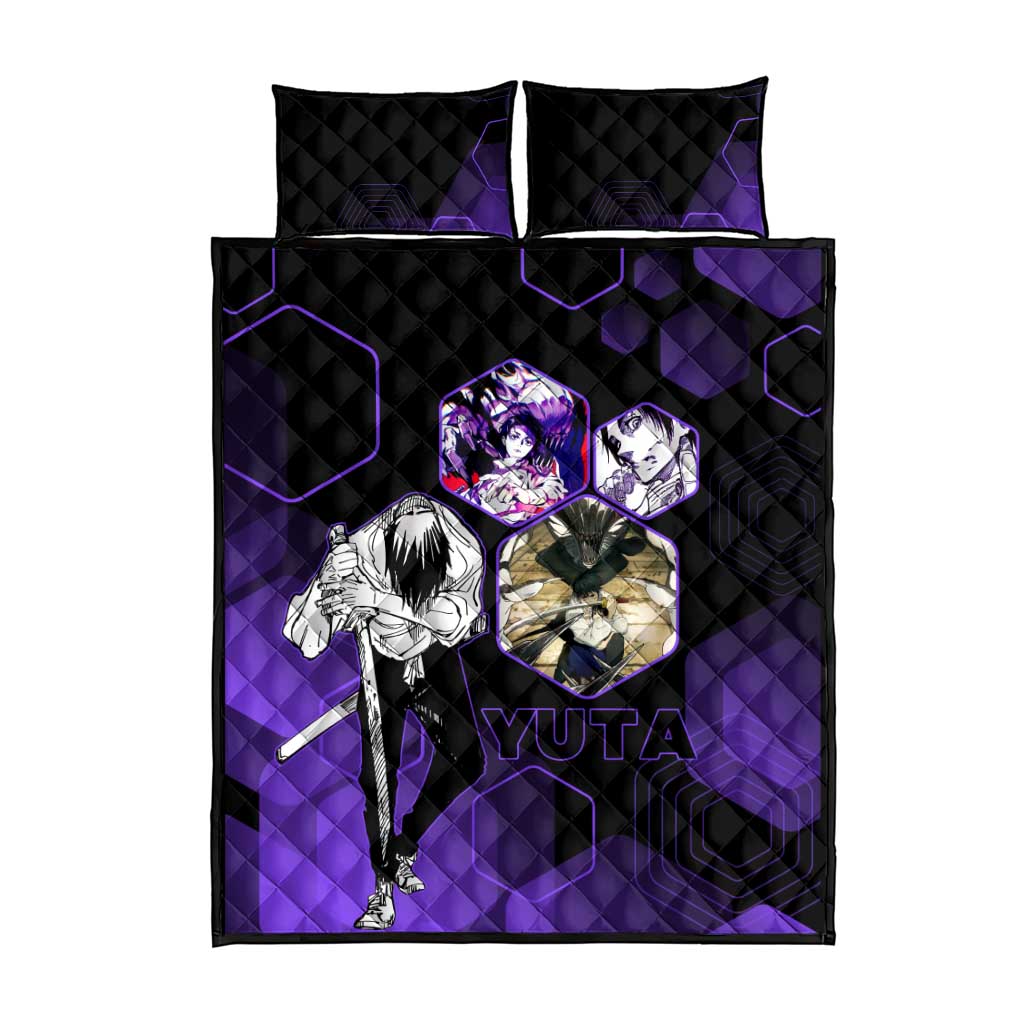 Yuta Okkotsu Jujutsu Kaisen Quilt Bed Set Purple Hexagon Design - The Mazicc