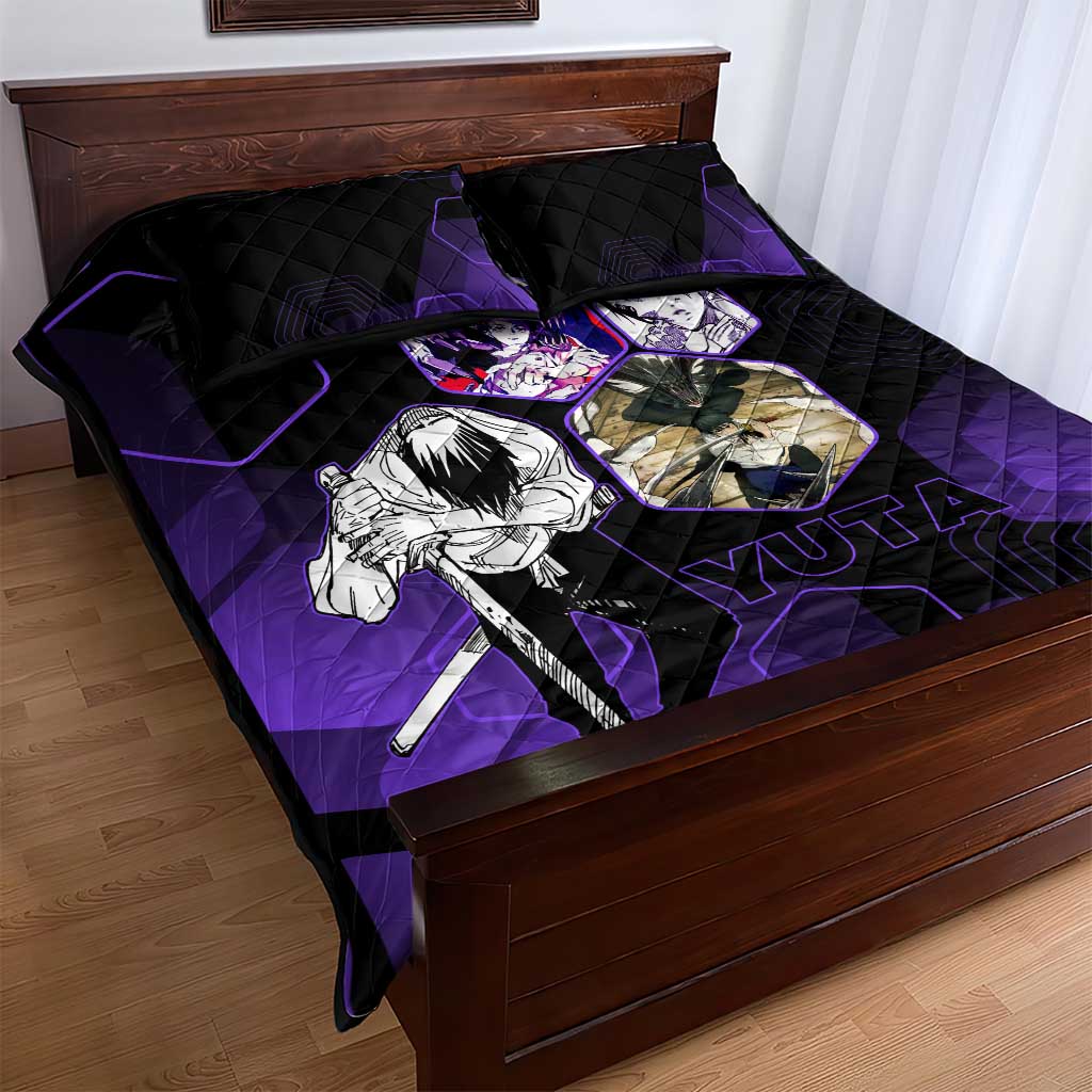 Yuta Okkotsu Jujutsu Kaisen Quilt Bed Set Purple Hexagon Design - The Mazicc