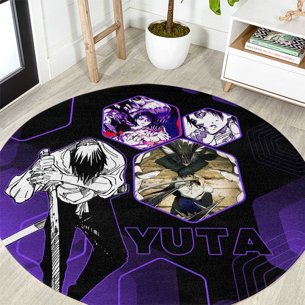 Yuta Okkotsu Jujutsu Kaisen Round Carpet Purple Hexagon Design - The Mazicc