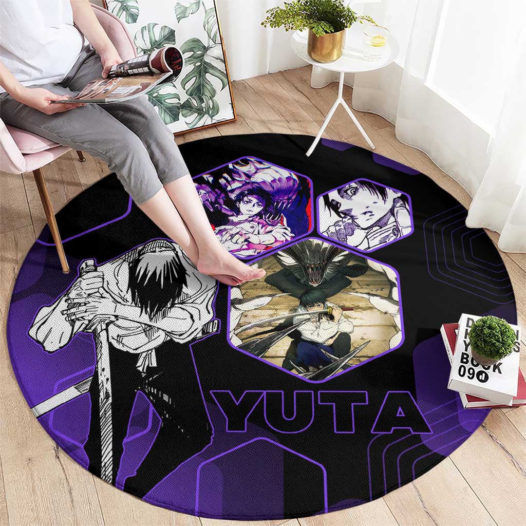 Yuta Okkotsu Jujutsu Kaisen Round Carpet Purple Hexagon Design - The Mazicc