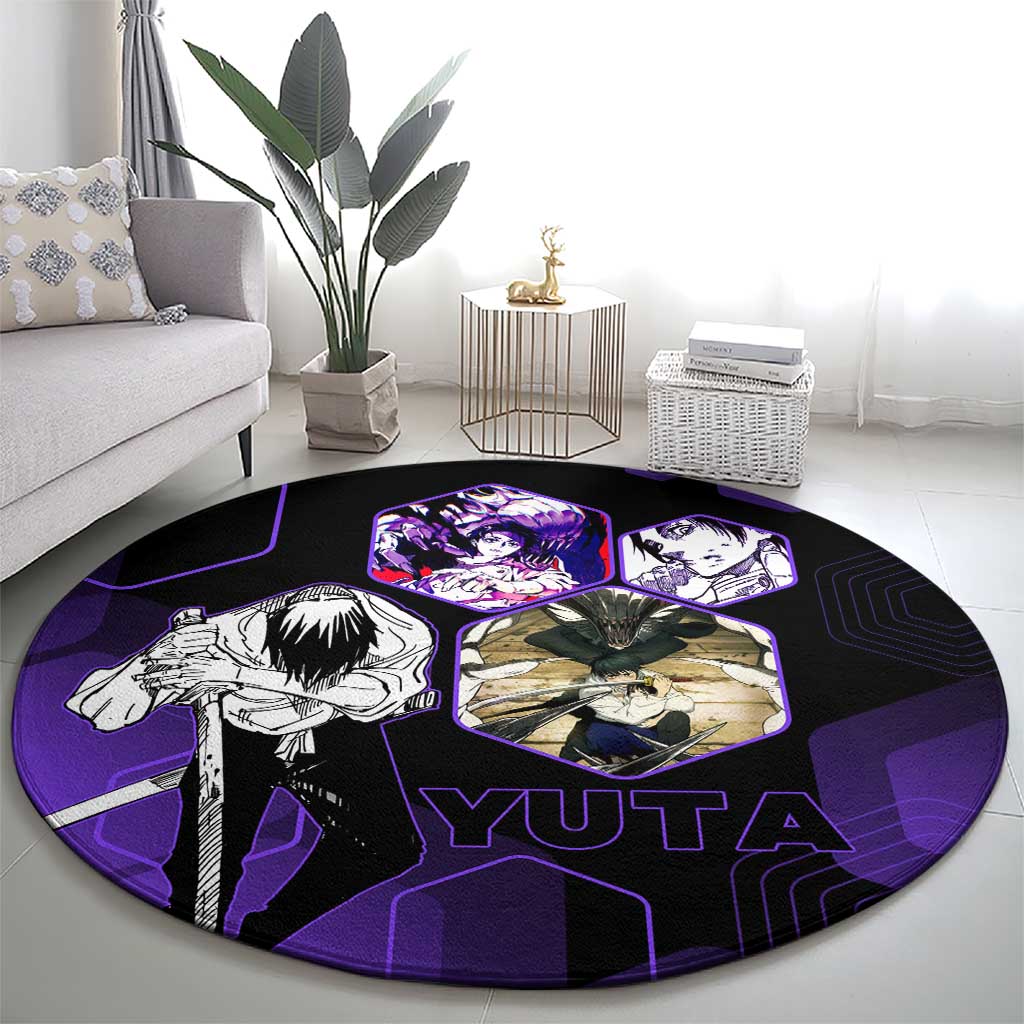 Yuta Okkotsu Jujutsu Kaisen Round Carpet Purple Hexagon Design - The Mazicc