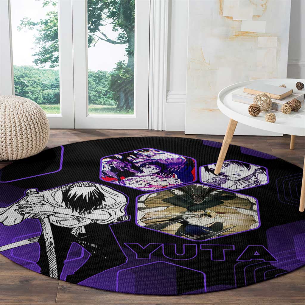 Yuta Okkotsu Jujutsu Kaisen Round Carpet Purple Hexagon Design - The Mazicc