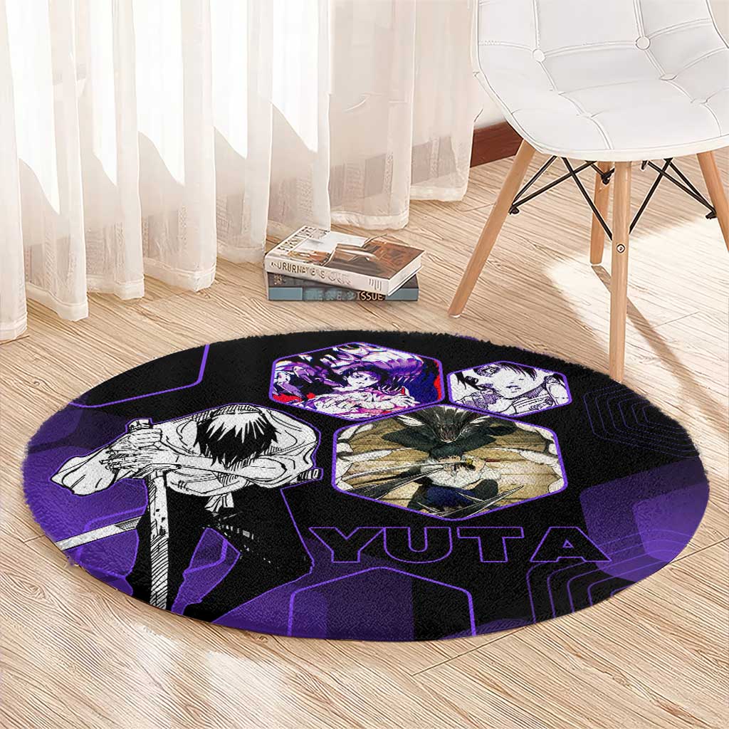 Yuta Okkotsu Jujutsu Kaisen Round Carpet Purple Hexagon Design - The Mazicc