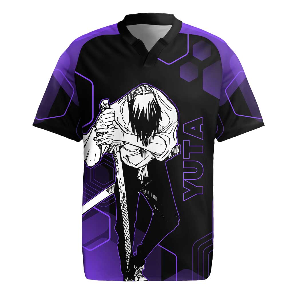 Yuta Okkotsu Jujutsu Kaisen Rugby Jersey Purple Hexagon Design - The Mazicc