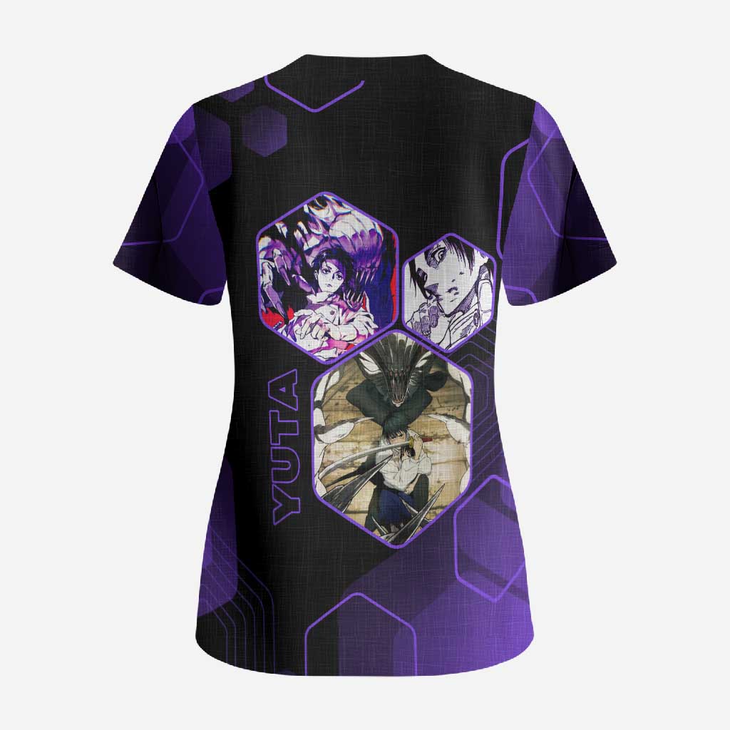 Yuta Okkotsu Jujutsu Kaisen Scrub Top Purple Hexagon Design - The Mazicc