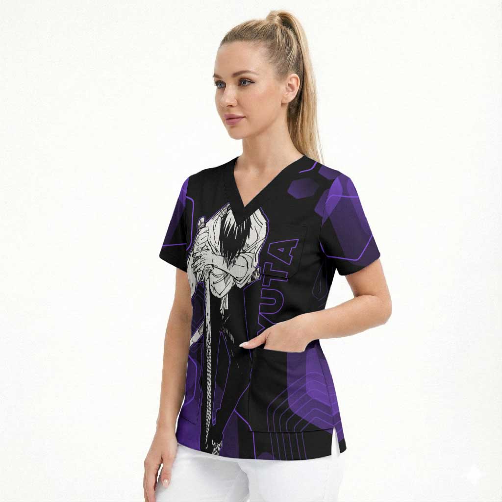 Yuta Okkotsu Jujutsu Kaisen Scrub Top Purple Hexagon Design - The Mazicc