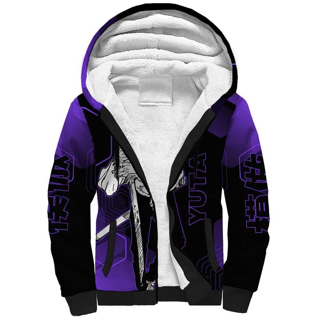 Yuta Okkotsu Jujutsu Kaisen Sherpa Hoodie Purple Hexagon Design - The Mazicc