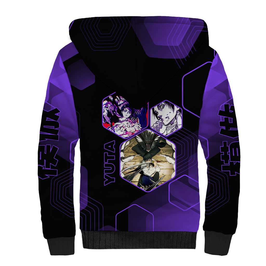 Yuta Okkotsu Jujutsu Kaisen Sherpa Hoodie Purple Hexagon Design - The Mazicc