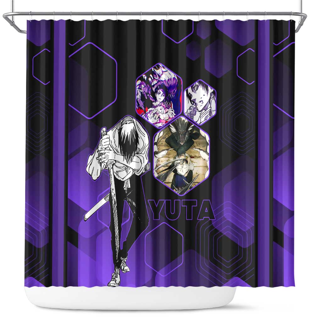 Yuta Okkotsu Jujutsu Kaisen Shower Curtain Purple Hexagon Design - The Mazicc