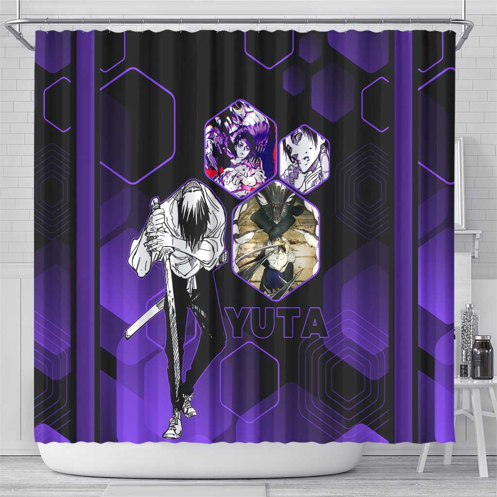 Yuta Okkotsu Jujutsu Kaisen Shower Curtain Purple Hexagon Design - The Mazicc