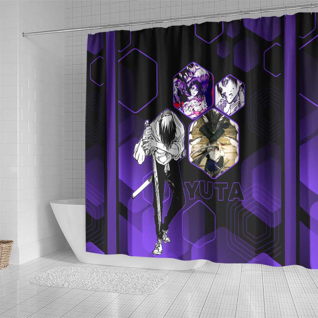 Yuta Okkotsu Jujutsu Kaisen Shower Curtain Purple Hexagon Design - The Mazicc