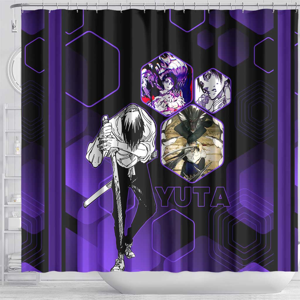 Yuta Okkotsu Jujutsu Kaisen Shower Curtain Purple Hexagon Design - The Mazicc