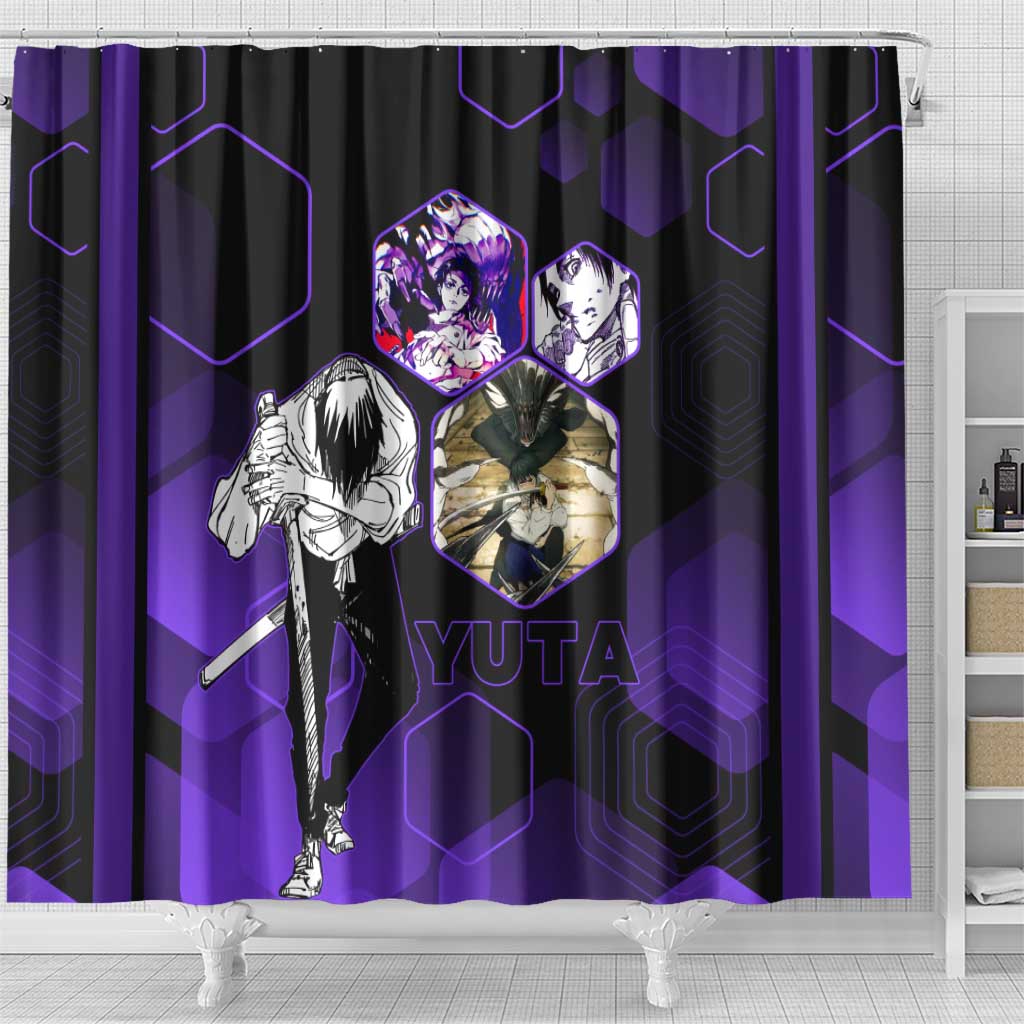 Yuta Okkotsu Jujutsu Kaisen Shower Curtain Purple Hexagon Design - The Mazicc