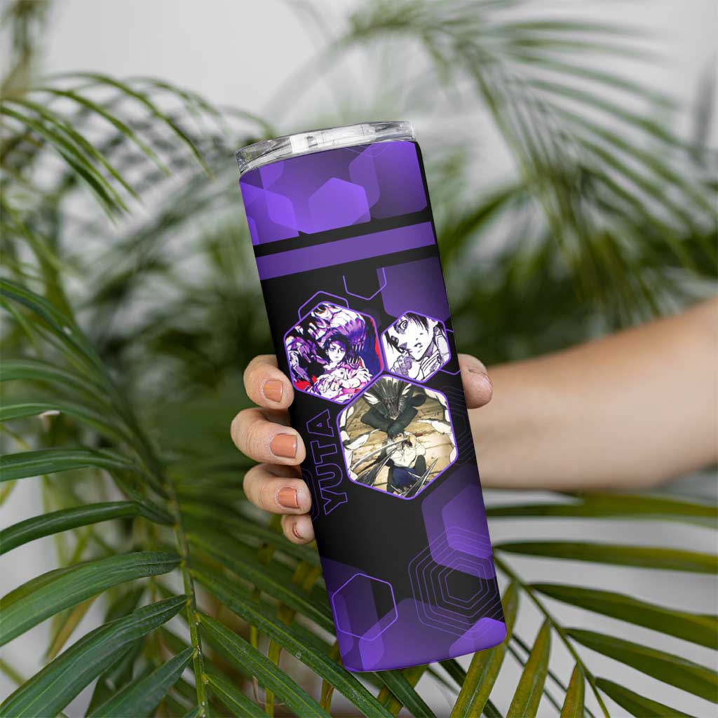 Yuta Okkotsu Jujutsu Kaisen Skinny Tumbler Purple Hexagon Design - The Mazicc