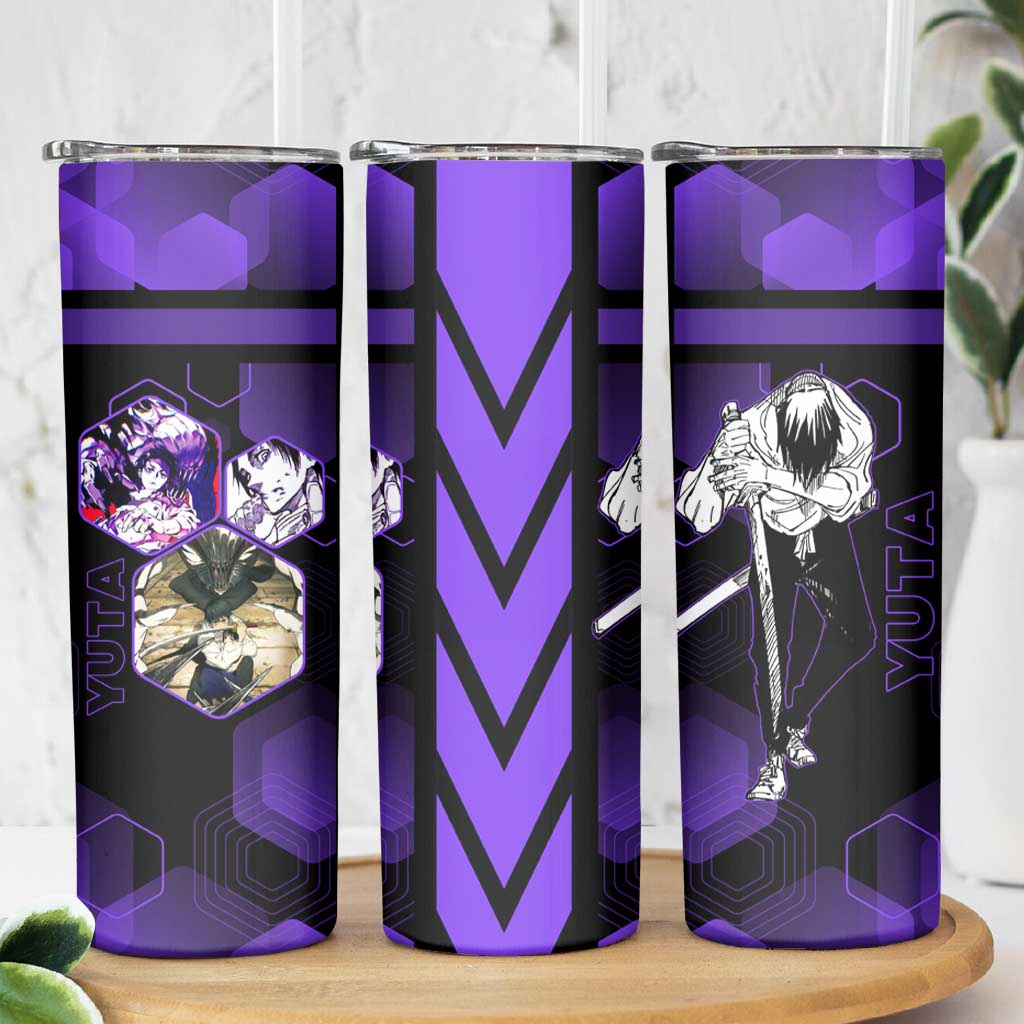 Yuta Okkotsu Jujutsu Kaisen Skinny Tumbler Purple Hexagon Design - The Mazicc