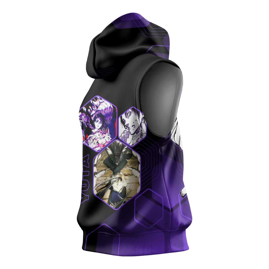 Yuta Okkotsu Jujutsu Kaisen Sleeveless Hoodie Purple Hexagon Design - The Mazicc