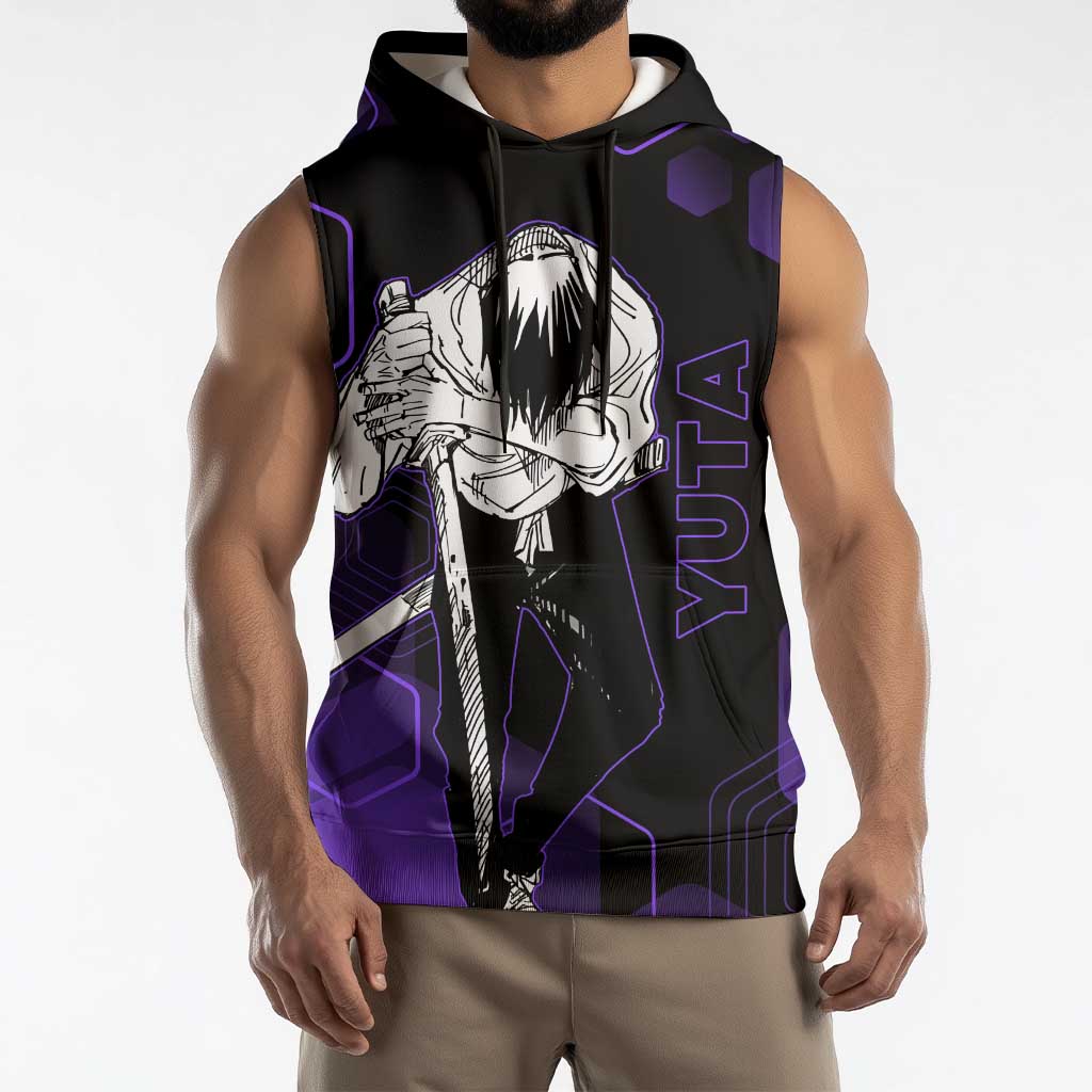 Yuta Okkotsu Jujutsu Kaisen Sleeveless Hoodie Purple Hexagon Design - The Mazicc