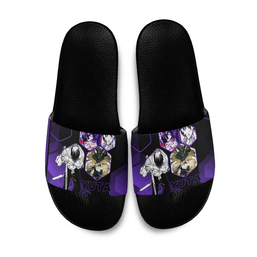 Yuta Okkotsu Jujutsu Kaisen Slide Sandals Purple Hexagon Design - The Mazicc