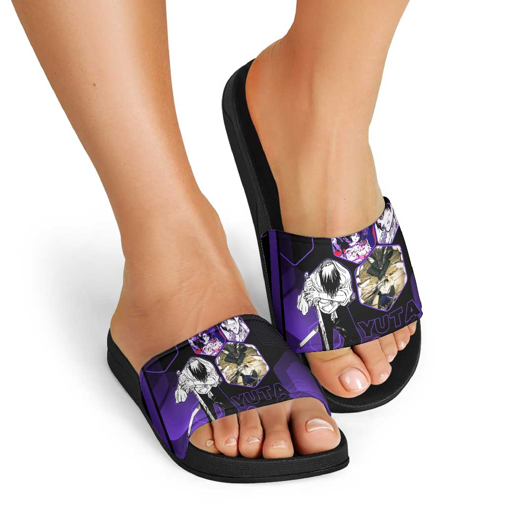 Yuta Okkotsu Jujutsu Kaisen Slide Sandals Purple Hexagon Design - The Mazicc