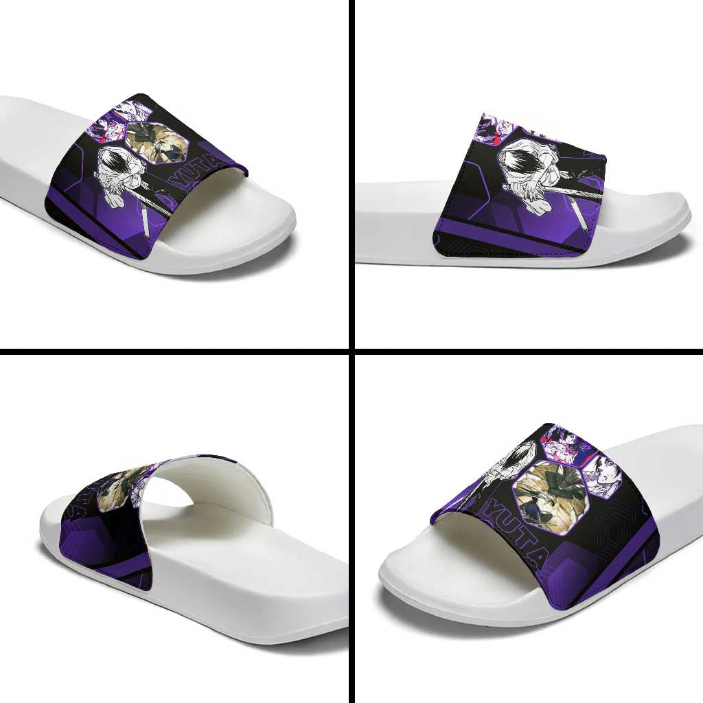 Yuta Okkotsu Jujutsu Kaisen Slide Sandals Purple Hexagon Design - The Mazicc