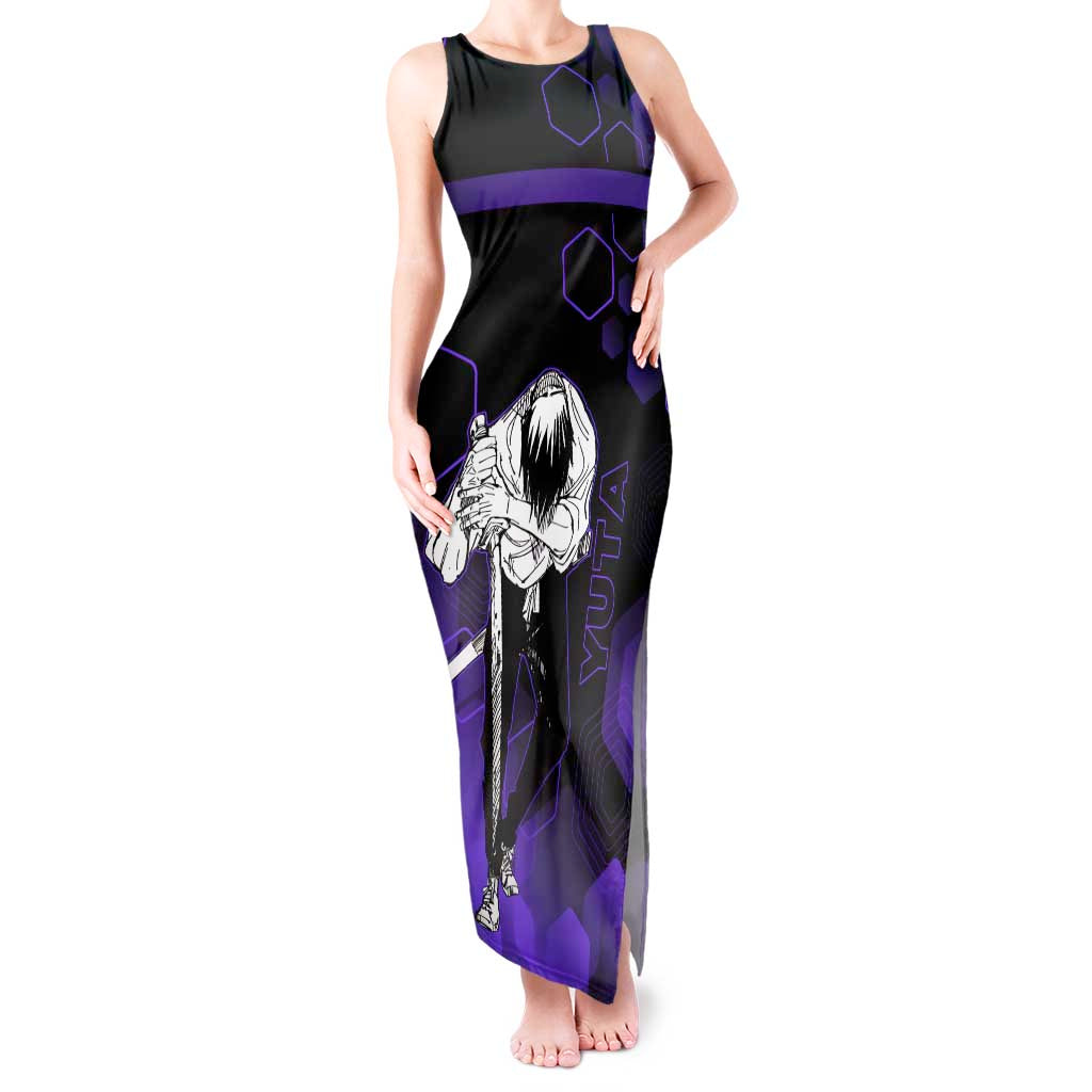 Yuta Okkotsu Jujutsu Kaisen Tank Maxi Dress Purple Hexagon Design - The Mazicc