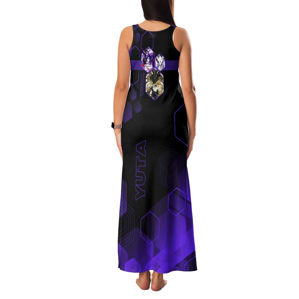 Yuta Okkotsu Jujutsu Kaisen Tank Maxi Dress Purple Hexagon Design - The Mazicc