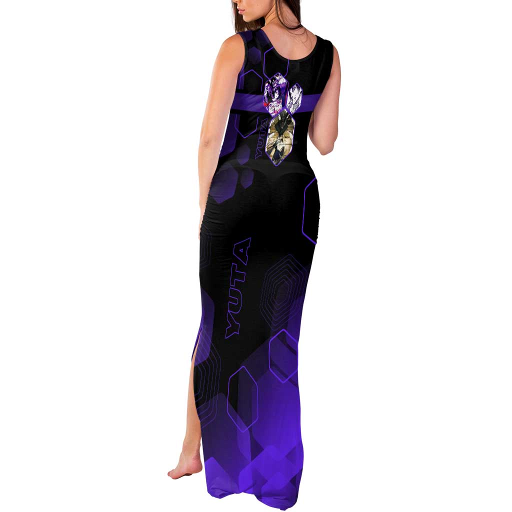 Yuta Okkotsu Jujutsu Kaisen Tank Maxi Dress Purple Hexagon Design - The Mazicc