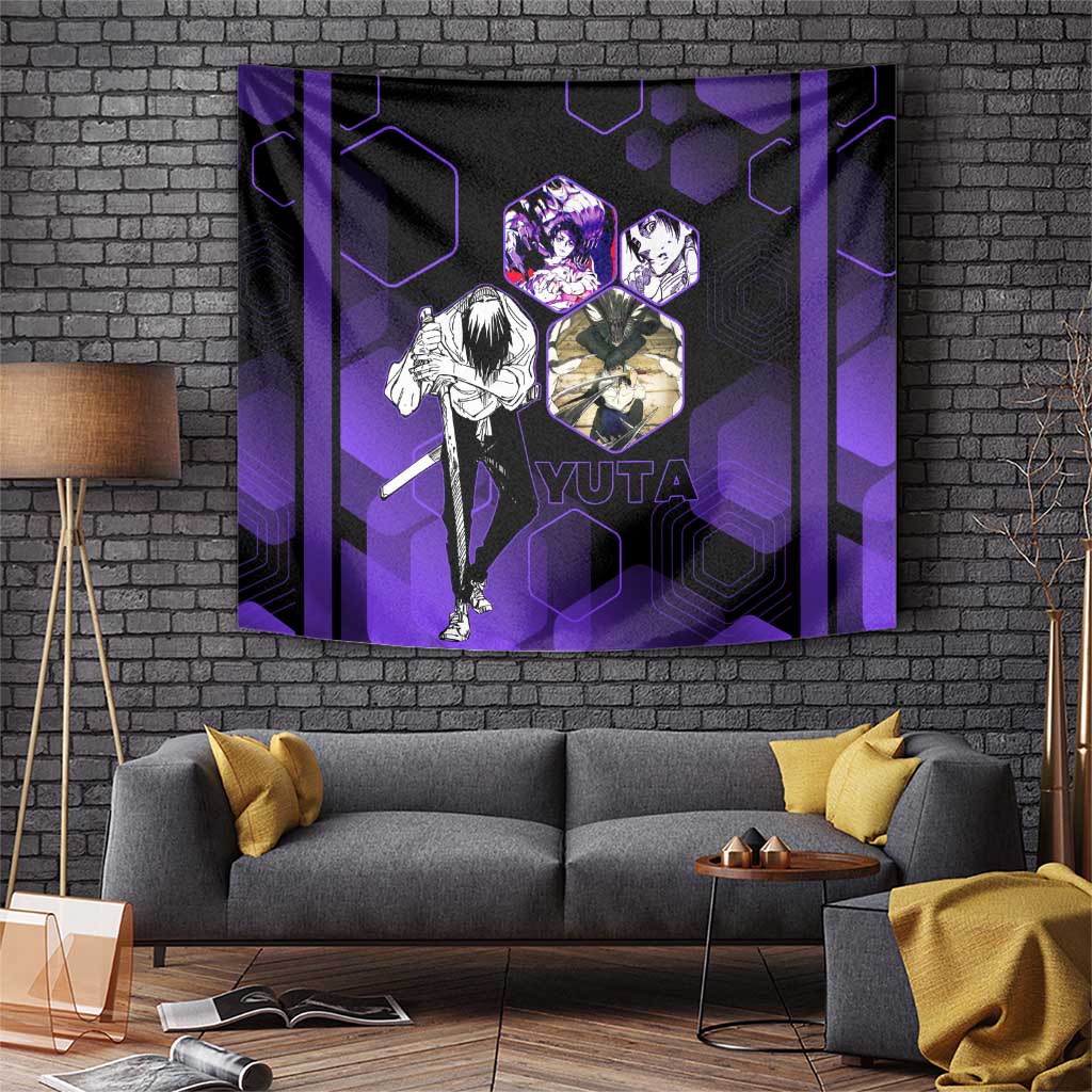 Yuta Okkotsu Jujutsu Kaisen Tapestry Purple Hexagon Design - The Mazicc