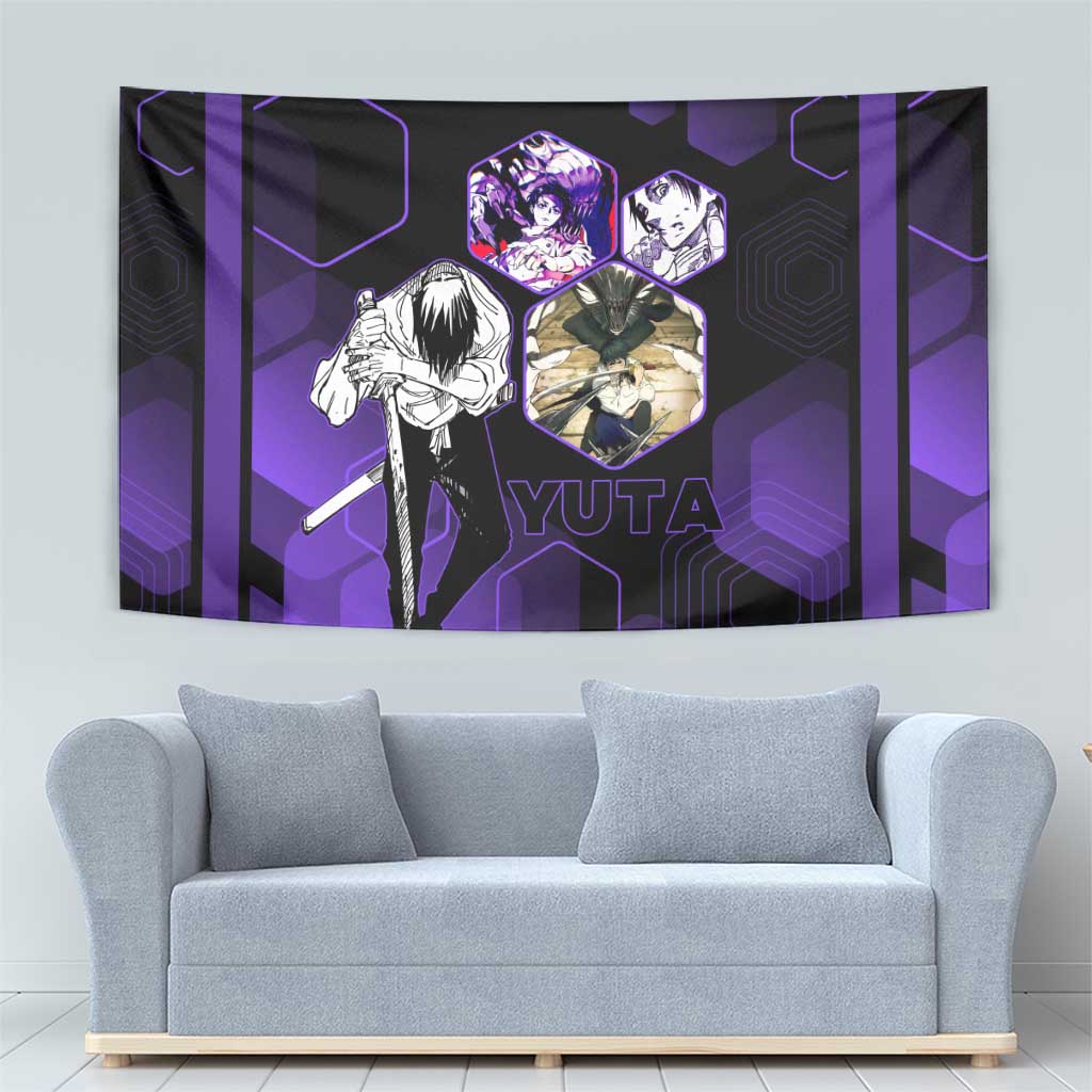 Yuta Okkotsu Jujutsu Kaisen Tapestry Purple Hexagon Design - The Mazicc