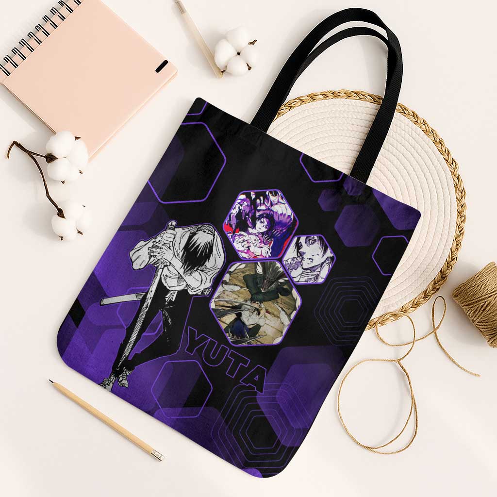 Yuta Okkotsu Jujutsu Kaisen Tote Bag Purple Hexagon Design - The Mazicc