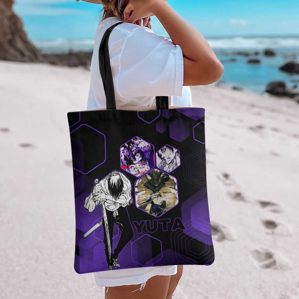 Yuta Okkotsu Jujutsu Kaisen Tote Bag Purple Hexagon Design - The Mazicc