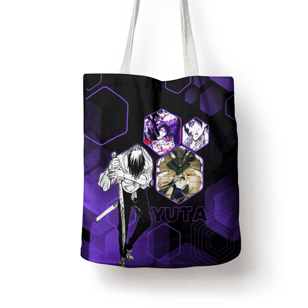 Yuta Okkotsu Jujutsu Kaisen Tote Bag Purple Hexagon Design - The Mazicc