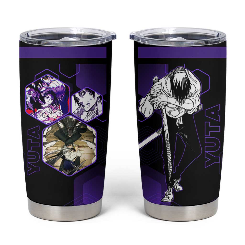 Yuta Okkotsu Jujutsu Kaisen Tumbler Cup Purple Hexagon Design - The Mazicc