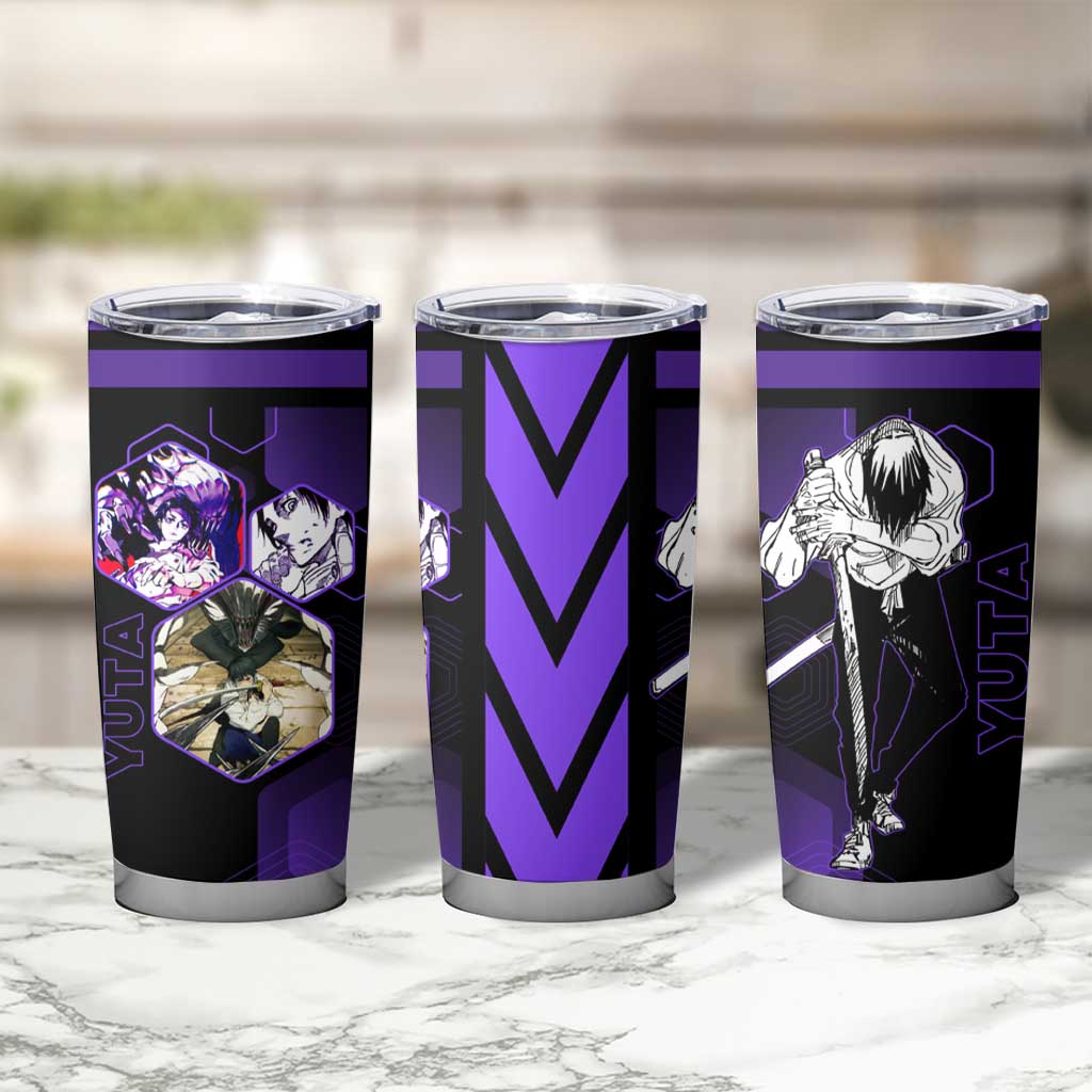 Yuta Okkotsu Jujutsu Kaisen Tumbler Cup Purple Hexagon Design - The Mazicc