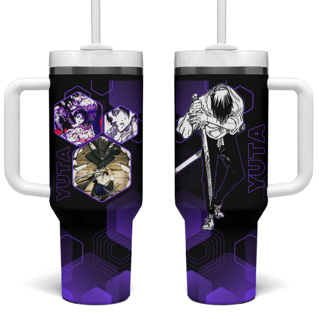 Yuta Okkotsu Jujutsu Kaisen Tumbler With Handle Purple Hexagon Design - The Mazicc